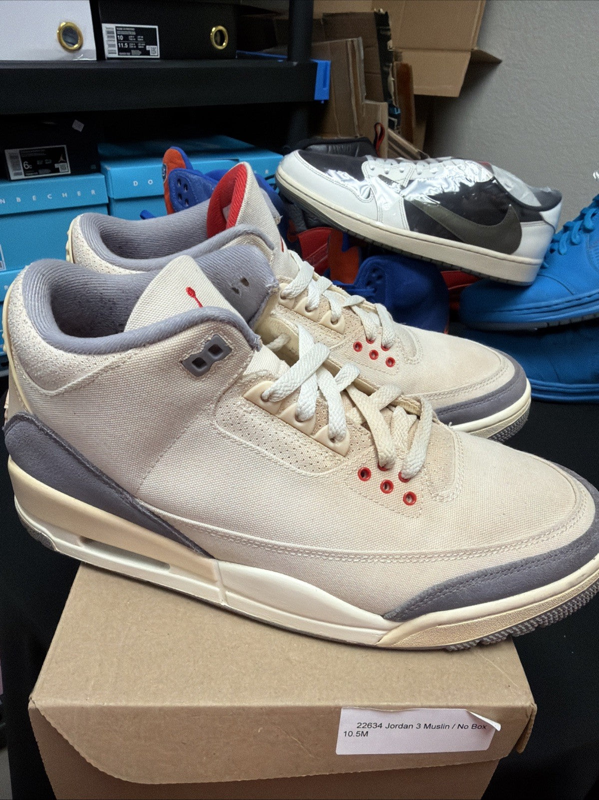 Nike Jordan 3 Retro SE Muslin Mens DH7139-100 Cream Grey Red Sneakers 10.5