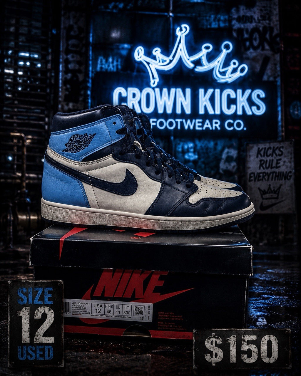 Nike Air Jordan 1 OG High Obsidian UNC Size 12