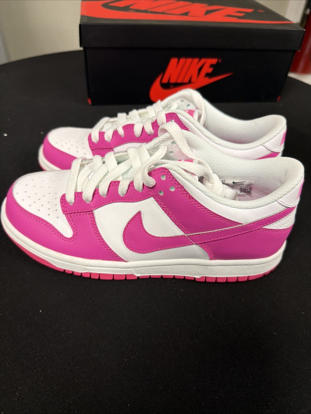 Nike Dunk Low (GS) Shoes White Pink Laser Fuchsia FB9109-102 Size 5Y, NEW