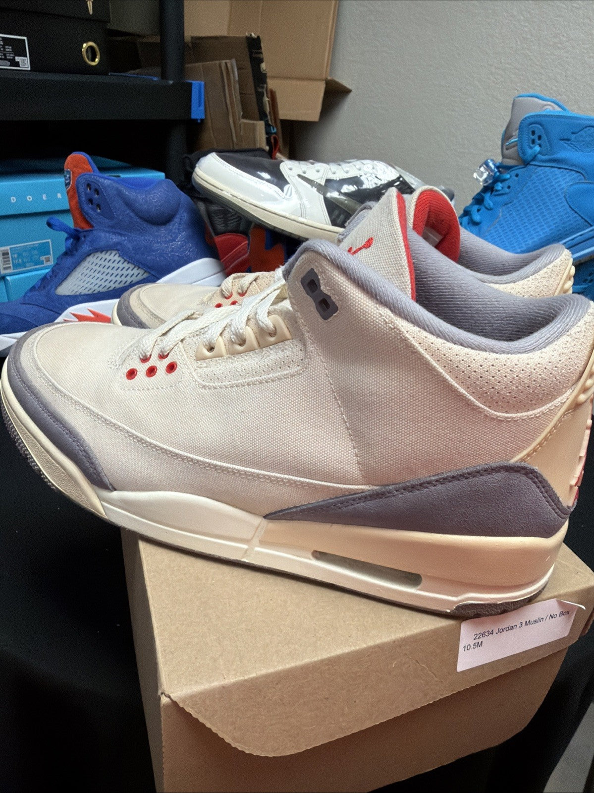 Nike Jordan 3 Retro SE Muslin Mens DH7139-100 Cream Grey Red Sneakers 10.5