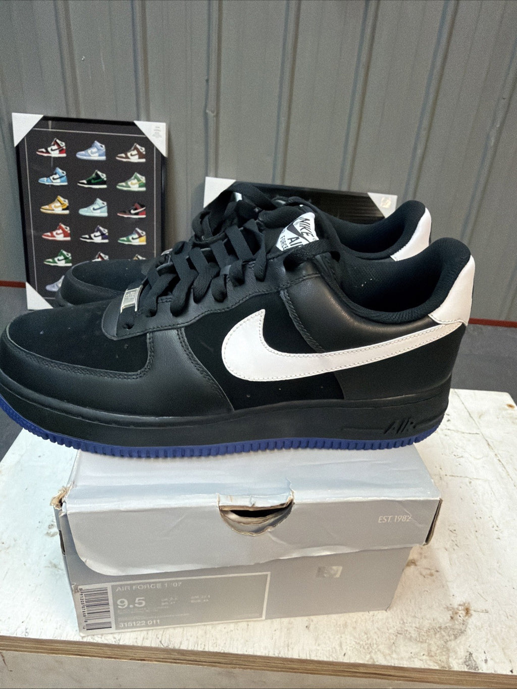 Nike Air Force 1 '07 Rare "Black Old Royal" (2008) Mens 9.5 EUC