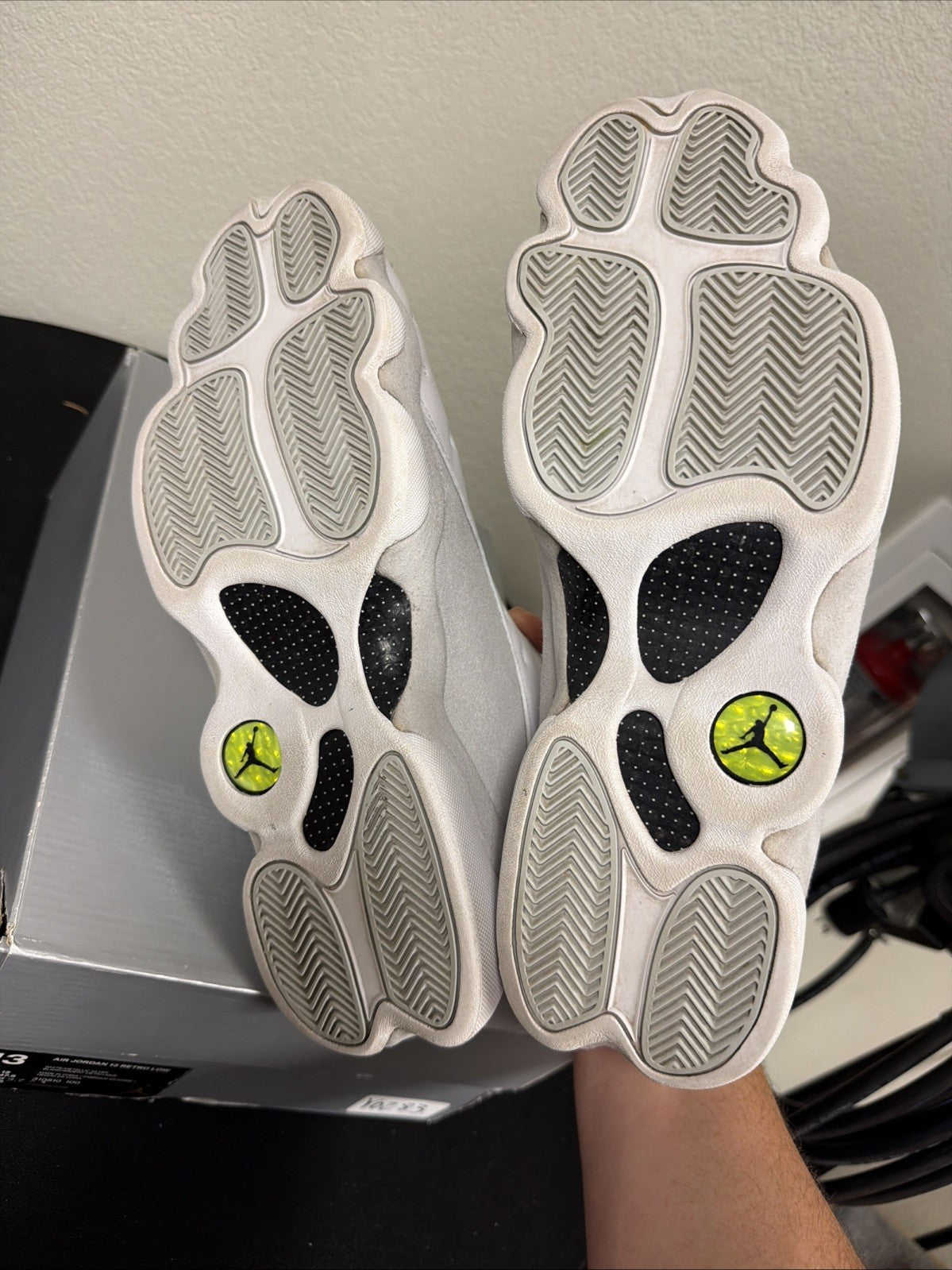 Men's 13 Air Jordan 13 Retro Low Pure Money White on Gray Silver Used Look New
