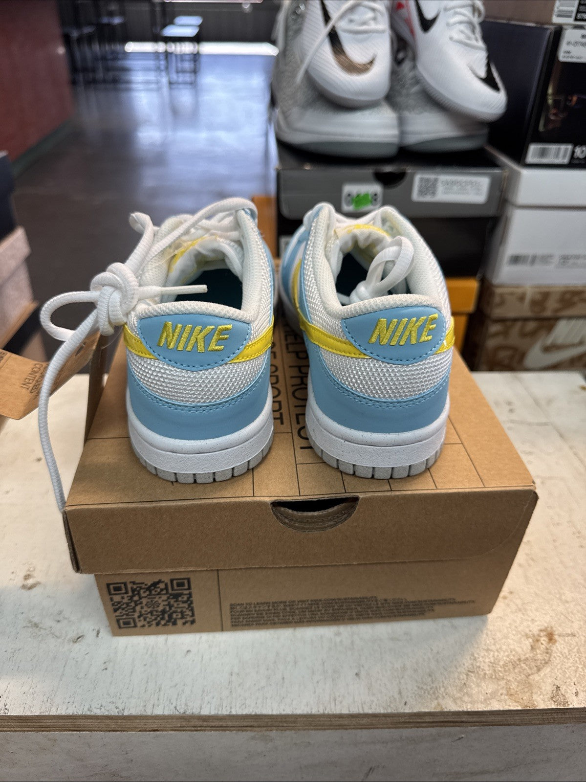 Size 4.5Y - Nike Dunk Low GS Blue Chill Yellow Strike White