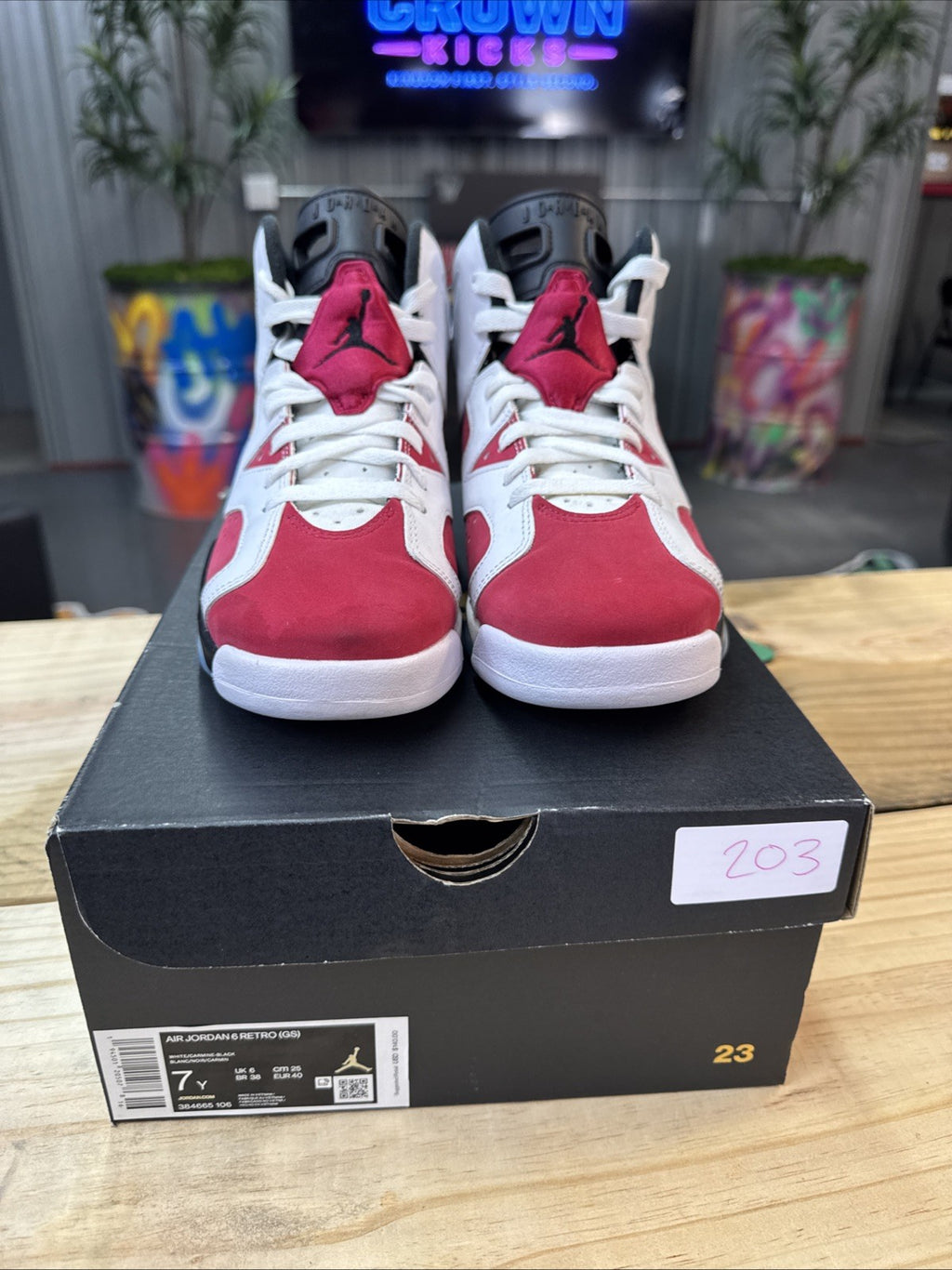 Size 7y - Nike Kids Jordan 6 Retro White Carmine Black