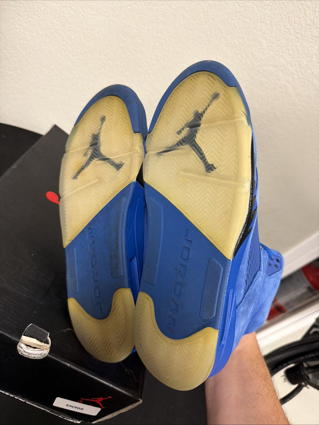 Jordan Air Jordan 5 Retro Blue Suede 136027-401 High Top Sneaker -Lace Up-