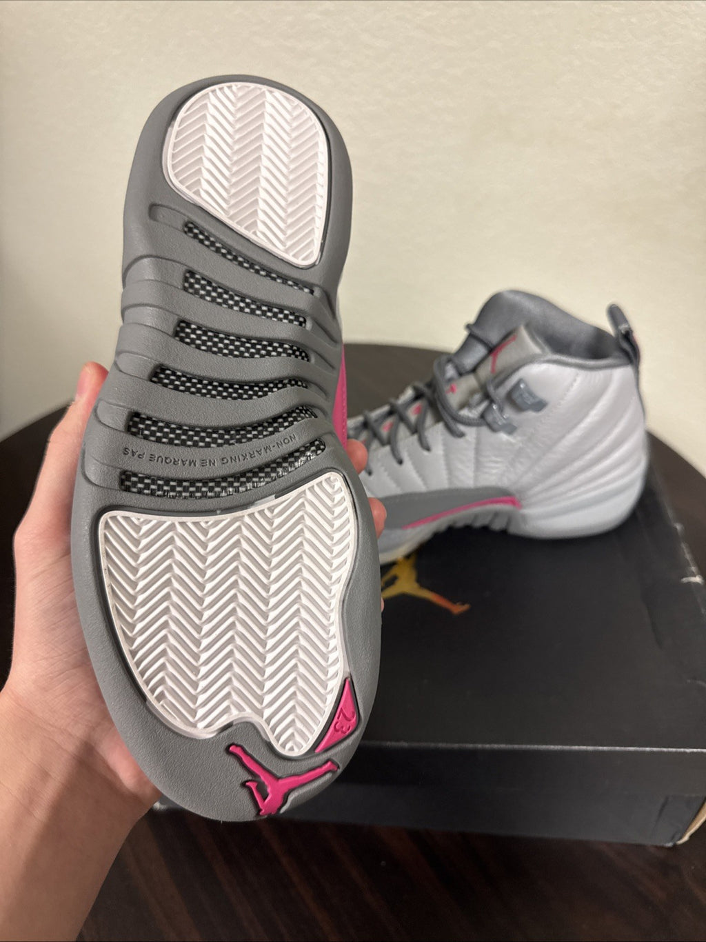 Size 5Y - Nike Air Jordan 12 Retro GG Wolf Grey/Vivid Pink Shoes