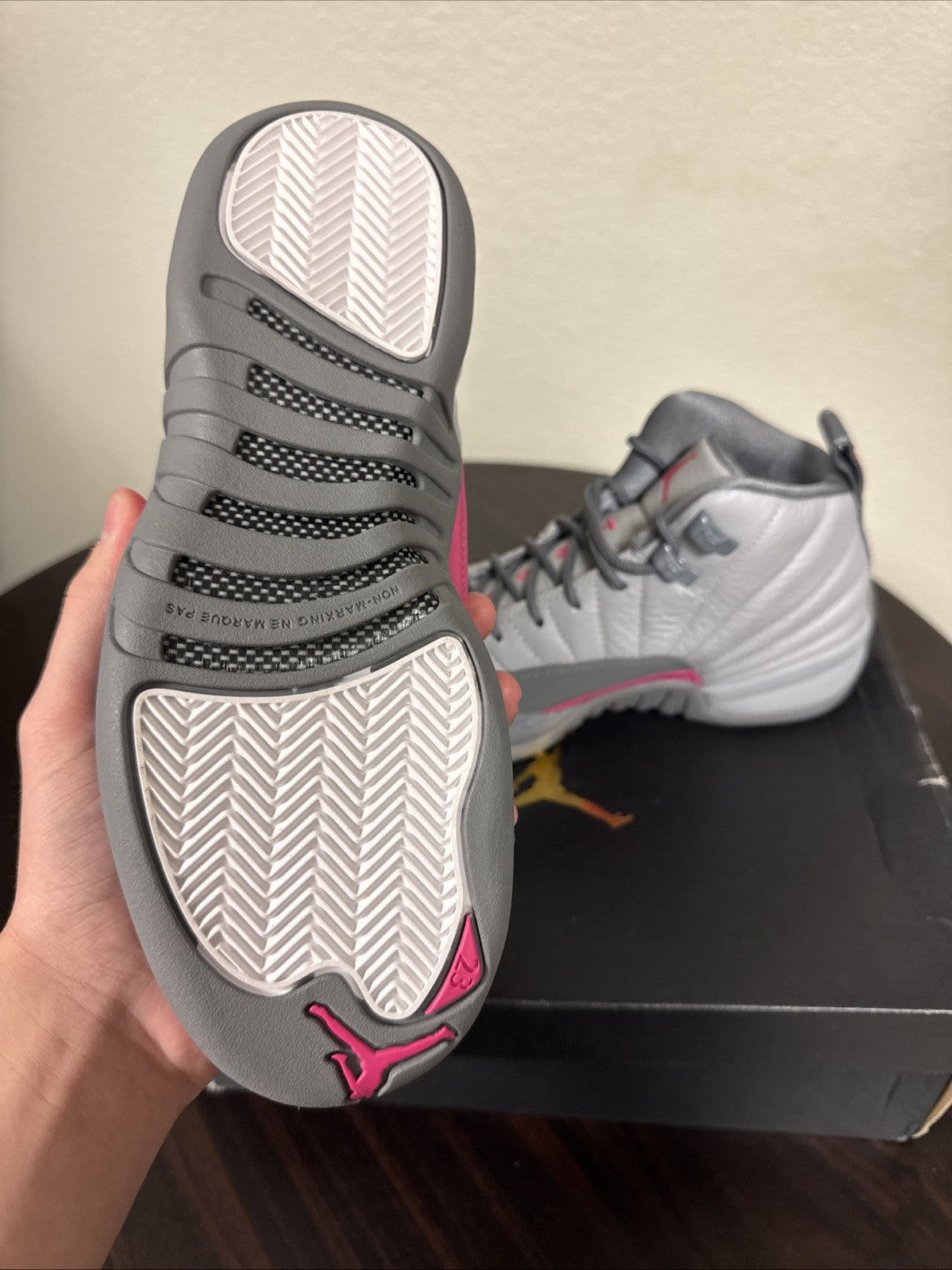 Size 5Y - Nike Air Jordan 12 Retro GG Wolf Grey/Vivid Pink Shoes