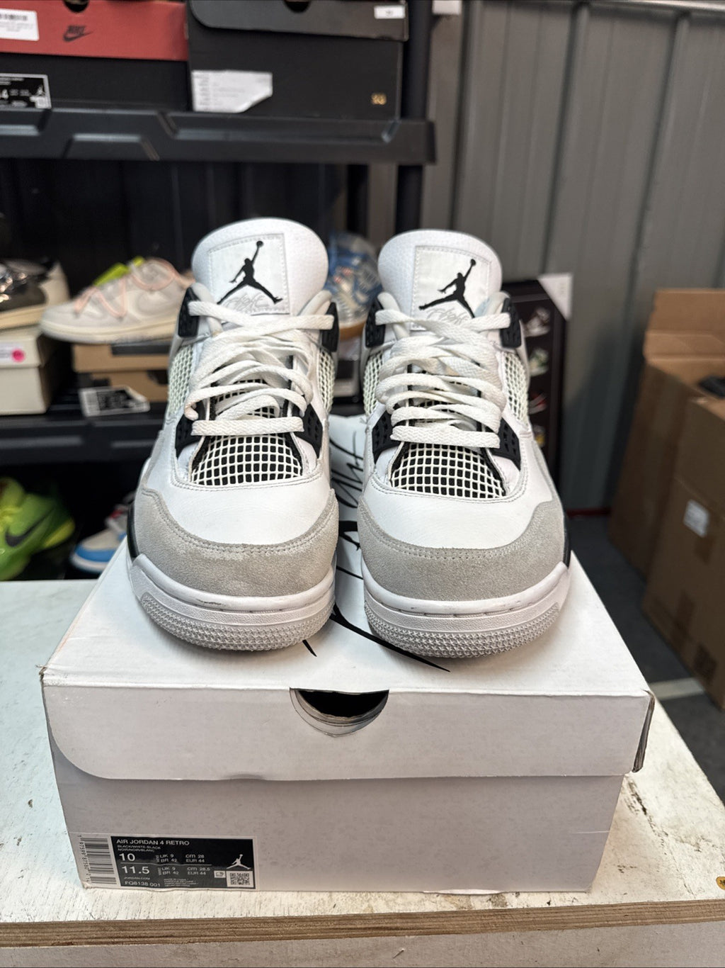 Size 10 - Jordan 4 Retro White and Black ‘Military Black’
