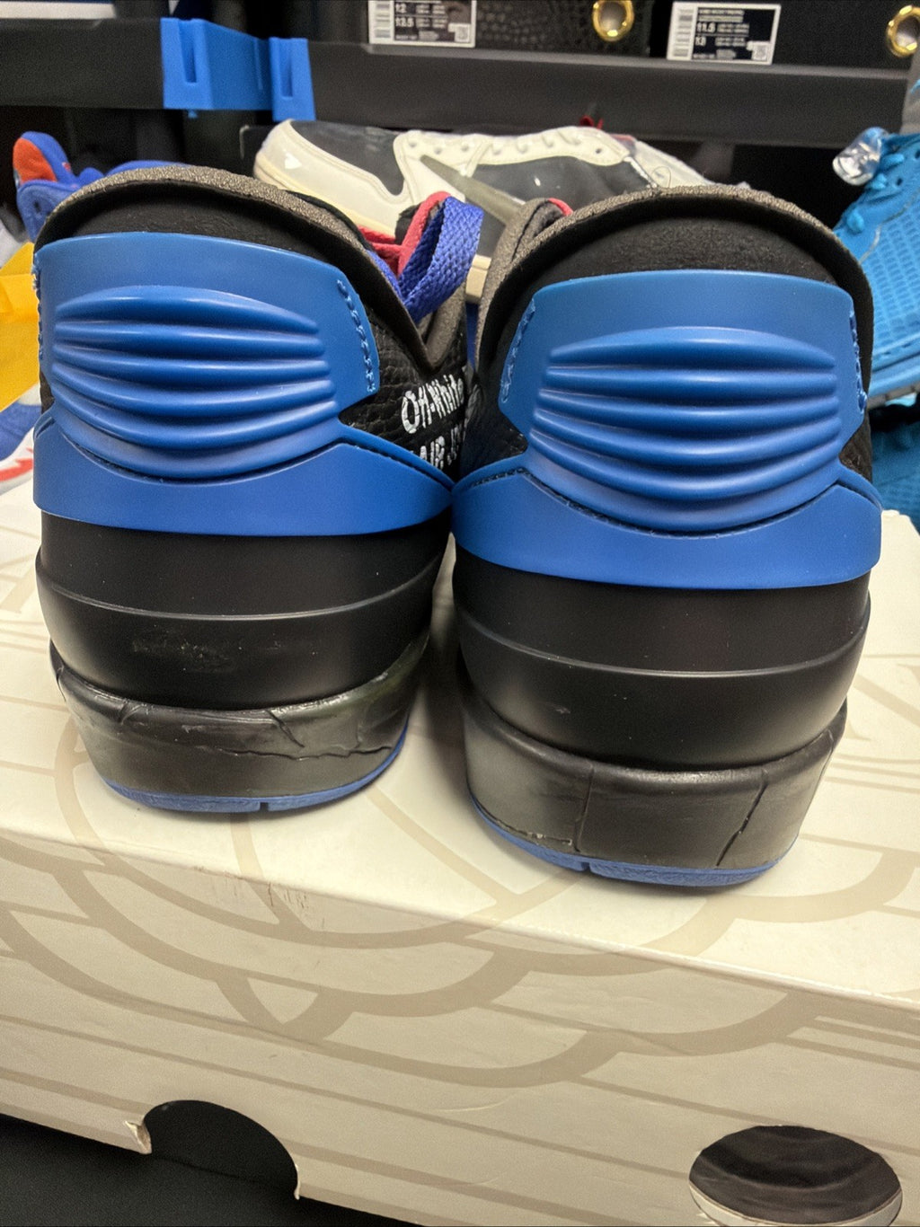 Off-White x Air Jordan 2 Retro SP Low Black Varsity Royal DJ4375 004 Size 9 Used