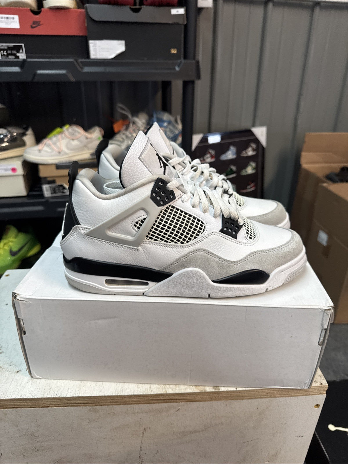 Size 10 - Jordan 4 Retro White and Black ‘Military Black’