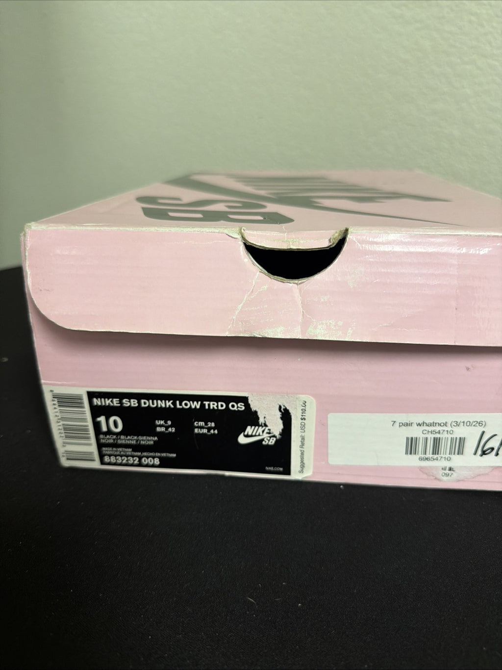 Nike SB Dunk Low TRD QS Staple Pigeon Black Sneakers 883232-008 Size 10 Men’s