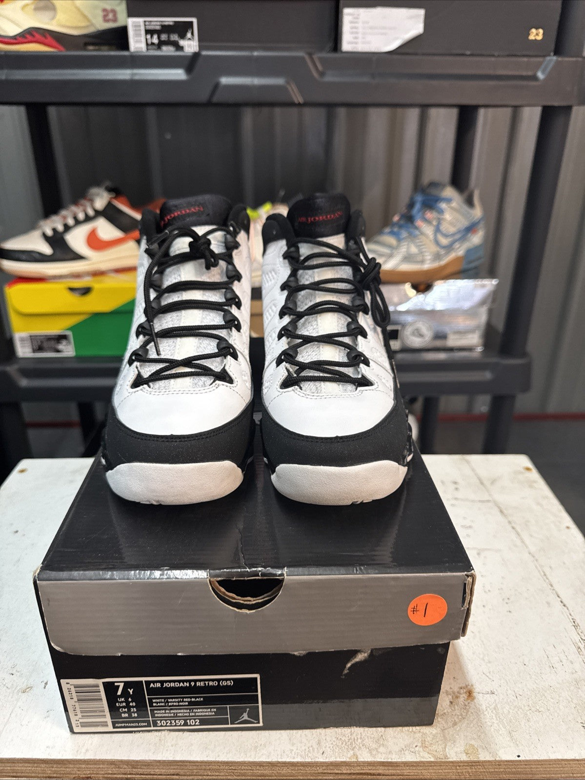 Retro 9 Jordans white black size 7y