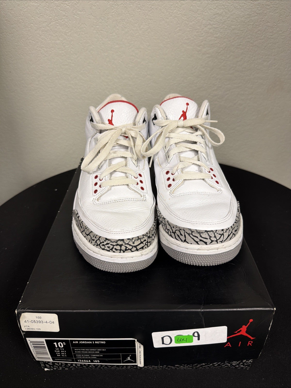Size 10.5 Air Jordan 3 “White cement” Pre Owned (Excellent)