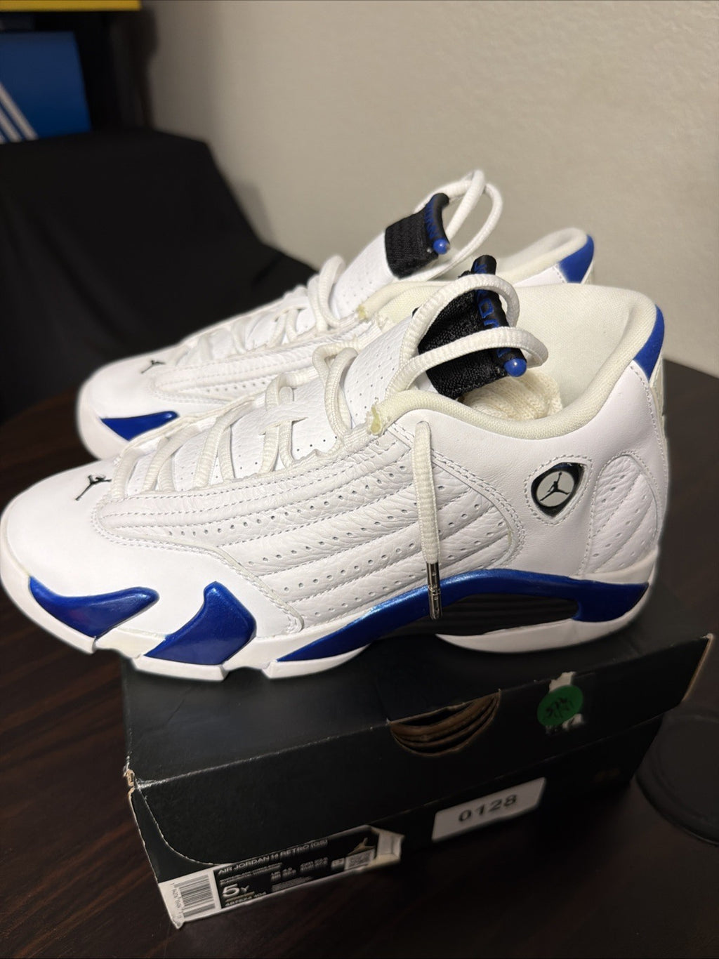 Jordan 14 Retro White Hyper Royal (GS) Childrens 5Y Womens 6.5 W/OG BOX EUC