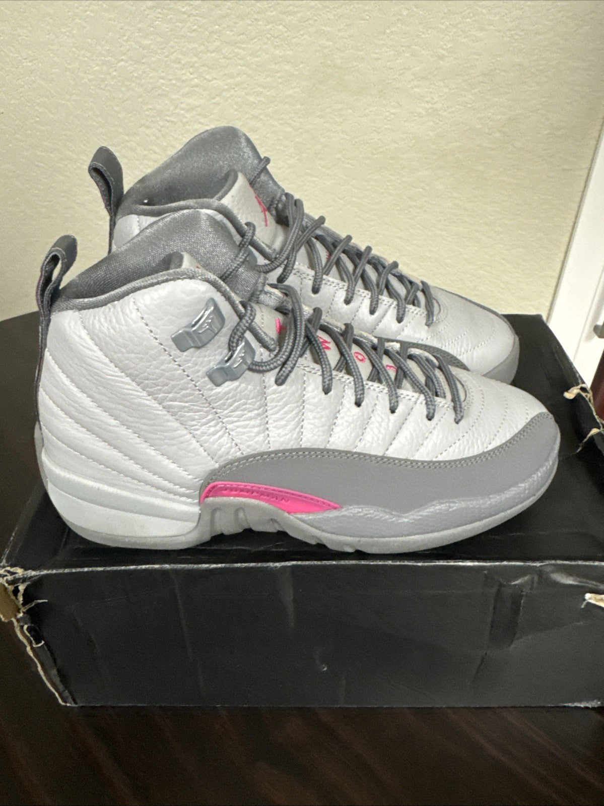 Size 5Y - Nike Air Jordan 12 Retro GG Wolf Grey/Vivid Pink Shoes