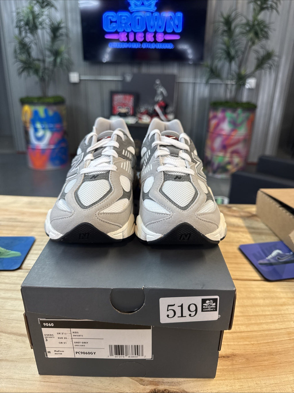 Size 3 - Kids New Balance 9060 PS Rain Cloud Grey