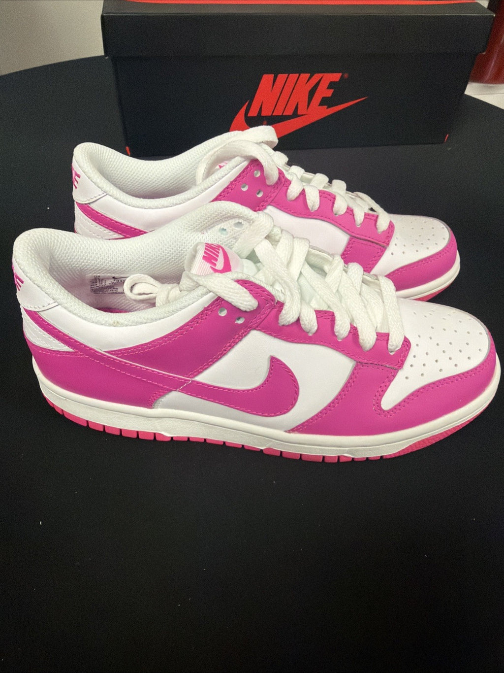 Nike Dunk Low (GS) Shoes White Pink Laser Fuchsia FB9109-102 Size 5Y, NEW
