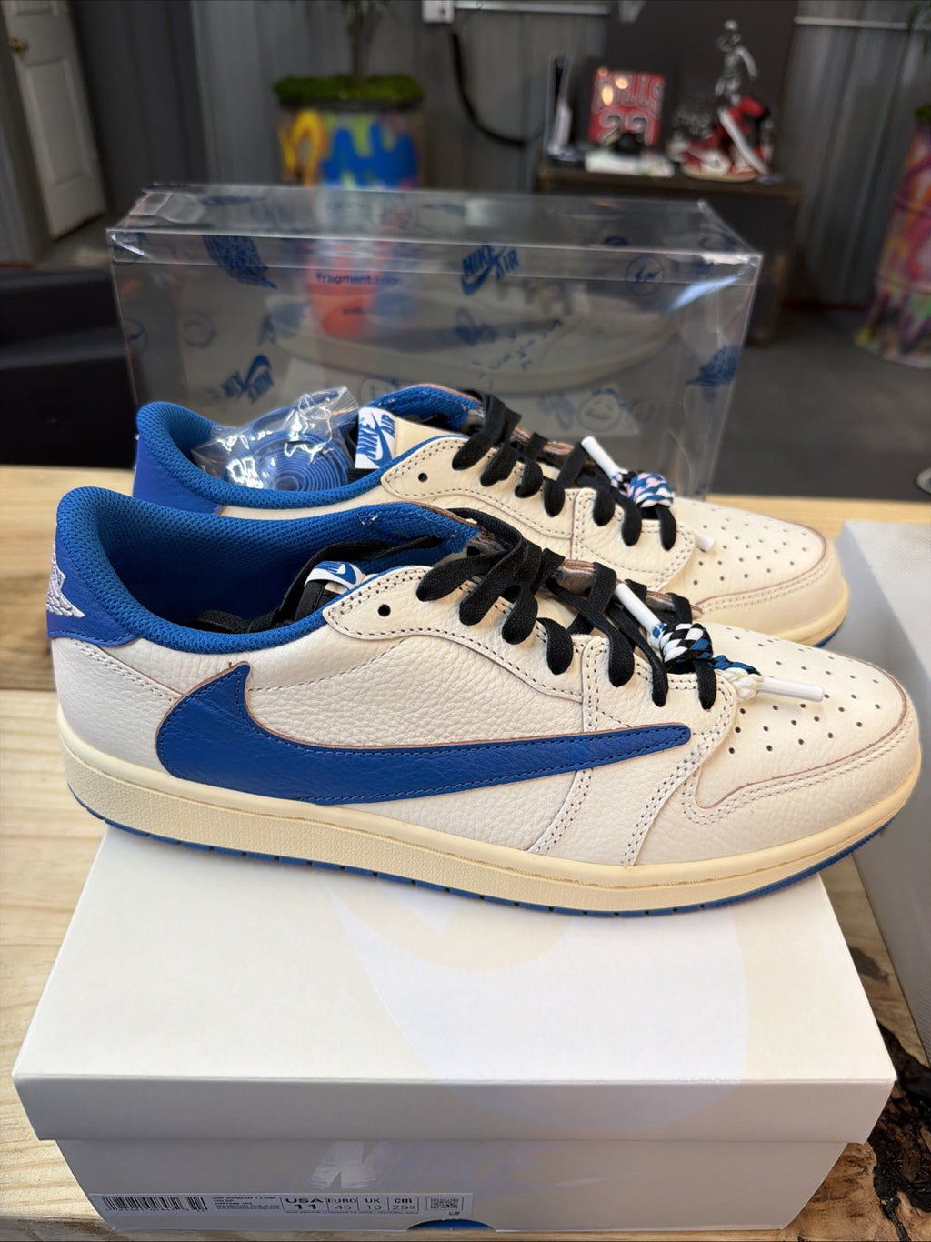 Jordan 1 Retro Low OG SP Fragment x Travis Scott Sail Military Blue Size 11