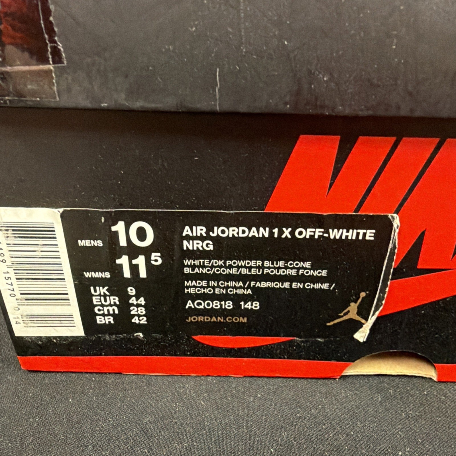 Nike Air Jordan Retro 1 High OG Off White UNC 2018 Size 10 Authentic Basketball 