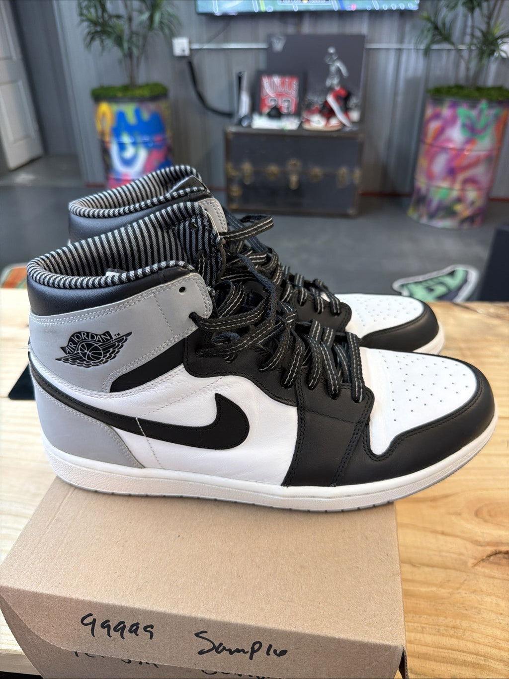 Jordan 1 Retro High OG Barons Mens 12.5 White Black Shoes Sneakers SAMPLE. RARE