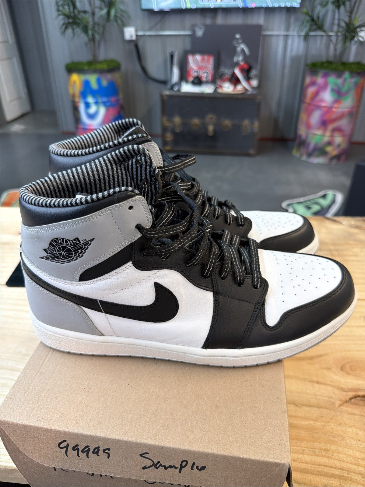 Jordan 1 Retro High OG Barons Mens 12.5 White Black Shoes Sneakers SAMPLE. RARE
