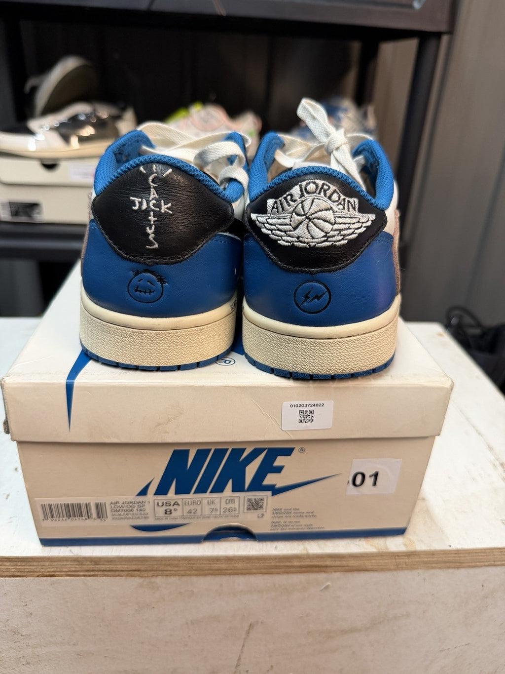 Size 8.5 - Air Jordan 1 Retro x Fragment Design x Travis Scott Low Blue