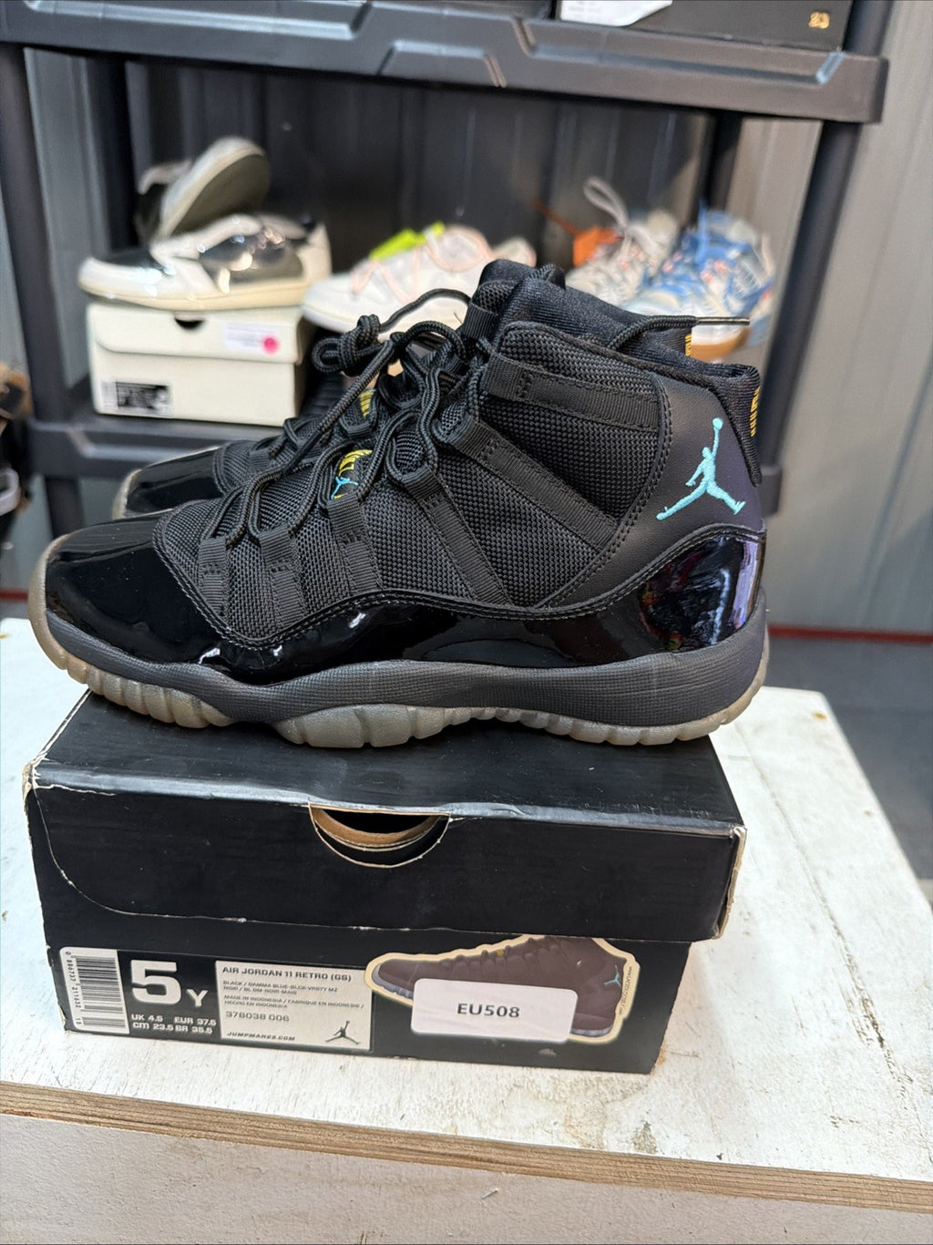 Air Jordan 11 Retro Gamma Blue Sneakers Black Patent Leather