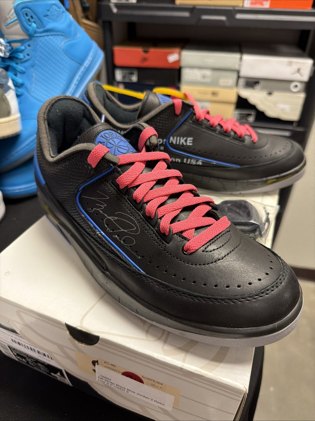 Off-White x Air Jordan 2 Retro SP Low Black Varsity Royal DJ4375 004 Size 9 Used