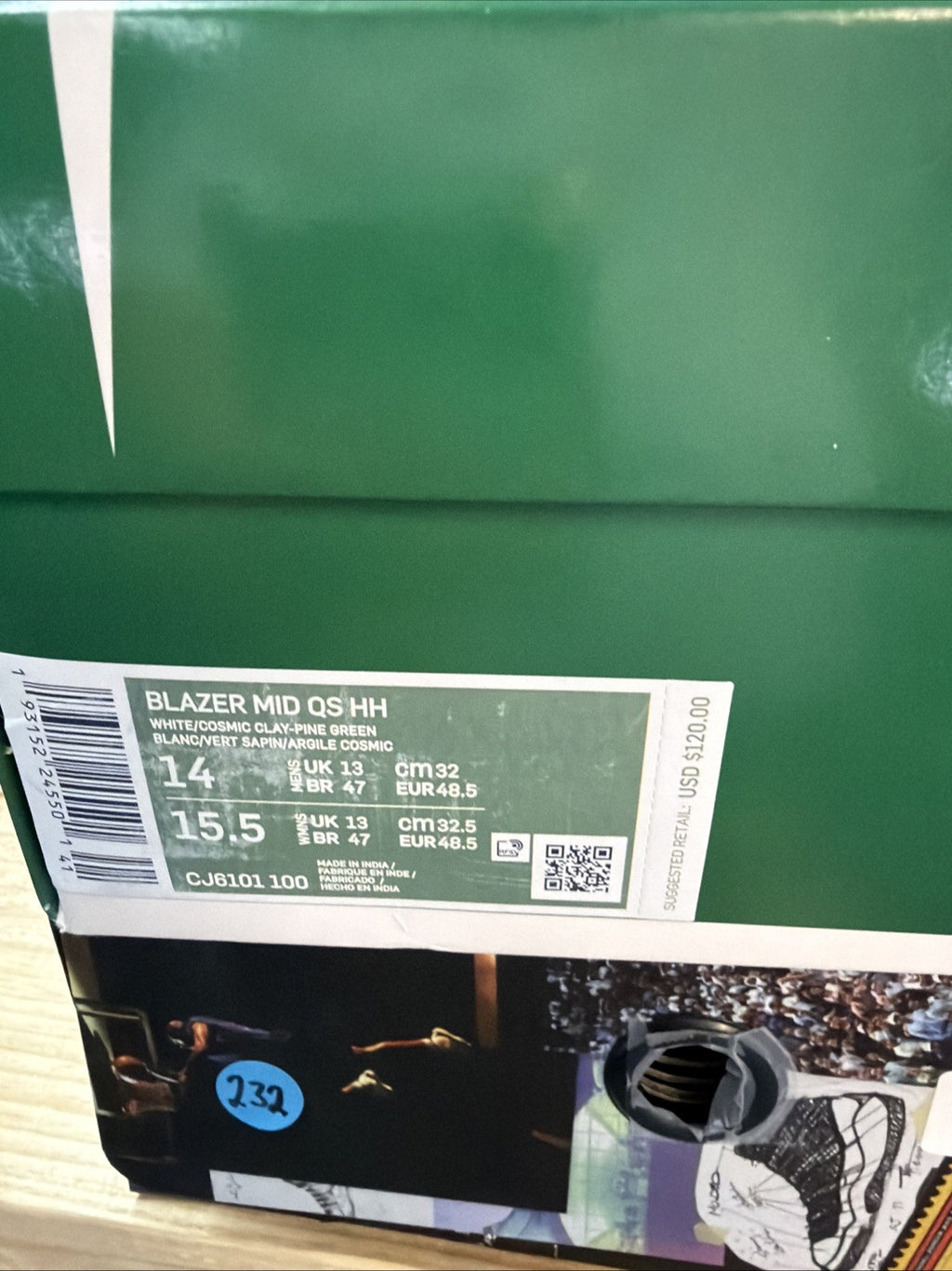 Nike Blazer size 14. White Green Stranger Things Hawkins High School CJ6101-100.