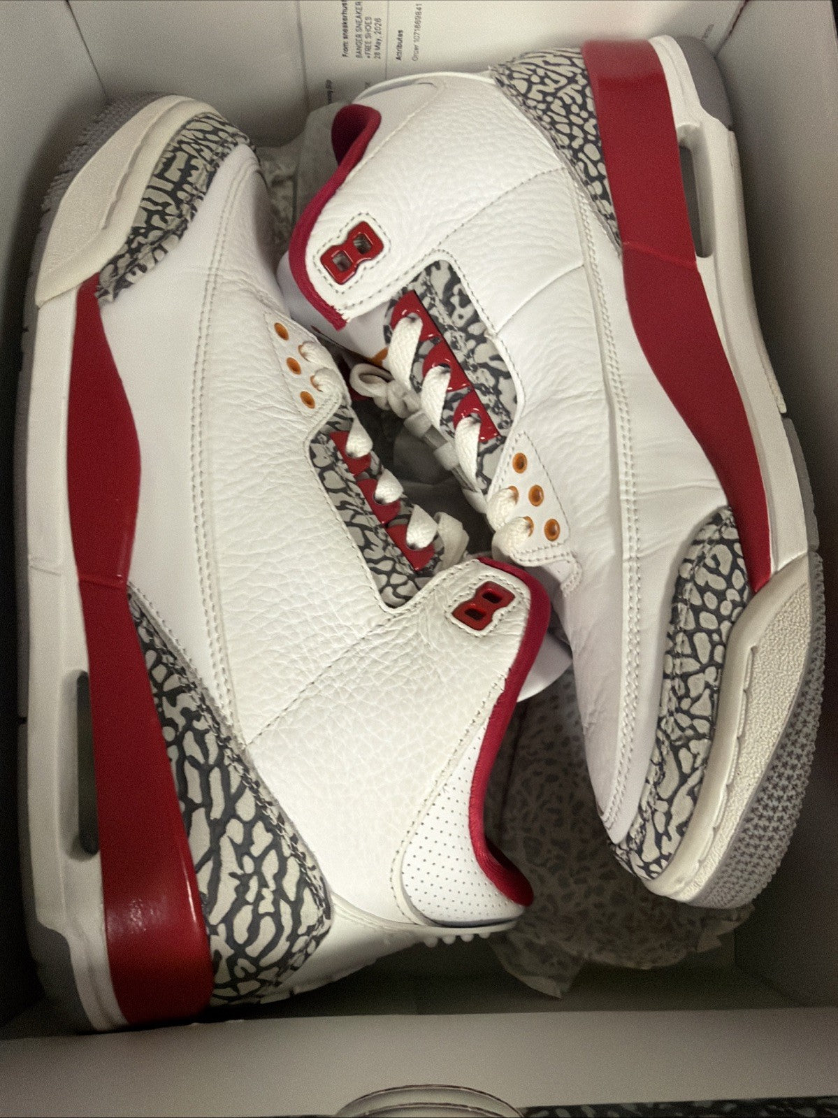 Nike Air Jordan 3 Retro Cardinal Red White Cement Grey CT8532-126 Men's Size 9.5